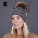 Women Winter Hat Real Mink Fur Pom Poms