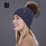 Women Winter Hat Real Mink Fur Pom Poms