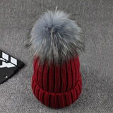 Gray Mink Fur Ball Cap Pom Poms