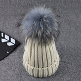 Gray Mink Fur Ball Cap Pom Poms