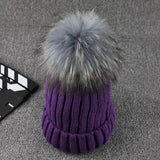 Gray Mink Fur Ball Cap Pom Poms
