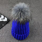 Gray Mink Fur Ball Cap Pom Poms