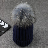 Gray Mink Fur Ball Cap Pom Poms
