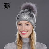 Real Mink Pom Poms Winter Hats For Women Girls Hat