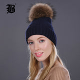 Real Mink Fur Pom Poms Winter Hat
