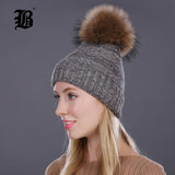 Real Mink Fur Pom Poms Winter Hat