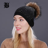 Women Winter Beanie Hat Rabbit Fur Wool Knitted Hat