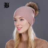 Women Winter Beanie Hat Rabbit Fur Wool Knitted Hat