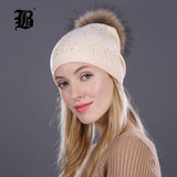 Women Winter Beanie Hat Rabbit Fur Wool Knitted Hat