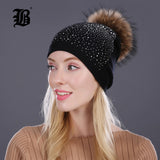 Women Winter Beanie Hat Rabbit Fur Wool Knitted Hat