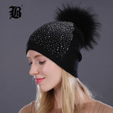 Women Winter Beanie Hat Rabbit Fur Wool Knitted Hat