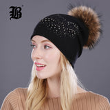 Knitted Women Hat Fur Hats For Lady Beanies Butterfly Cap