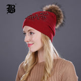 Knitted Women Hat Fur Hats For Lady Beanies Butterfly Cap