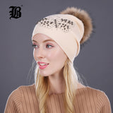 Knitted Women Hat Fur Hats For Lady Beanies Butterfly Cap