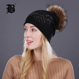 Knitted Women Hat Fur Hats For Lady Beanies Butterfly Cap