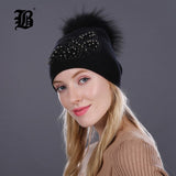 Knitted Women Hat Fur Hats For Lady Beanies Butterfly Cap