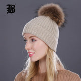 Winter Hat Real Mink Fur Pom Poms