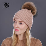 Winter Hat Real Mink Fur Pom Poms