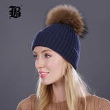 Winter Hat Real Mink Fur Pom Poms