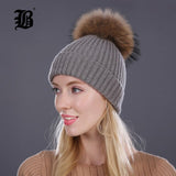 Winter Hat Real Mink Fur Pom Poms