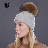 Winter Hat Real Mink Fur Pom Poms