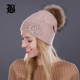 women's winter hat Rabbit fur wool Flowers Style