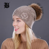 women's winter hat Rabbit fur wool Flowers Style