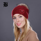 women's winter hat Rabbit fur wool Flowers Style