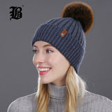Women Winter Hat Real Natural Fox Fur Pompom Hats