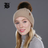 Women Winter Hat Real Natural Fox Fur Pompom Hats