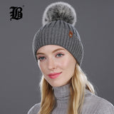 Women Winter Hat Real Natural Fox Fur Pompom Hats