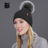 Women Winter Hat Real Natural Fox Fur Pompom Hats