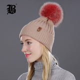 Women Winter Hat Real Natural Fox Fur Pompom Hats