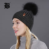 Women Winter Hat Real Natural Fox Fur Pompom Hats