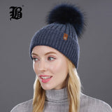 Women Winter Hat Real Natural Fox Fur Pompom Hats