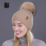 Women Winter Hat Real Natural Fox Fur Pompom Hats