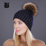 Winter Hat Lady Beanies Cap Girl Fur Pom Poms