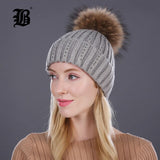 Winter Hat Lady Beanies Cap Girl Fur Pom Poms