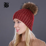 Winter Hat Lady Beanies Cap Girl Fur Pom Poms