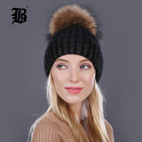Winter Hat Lady Beanies Cap Girl Fur Pom Poms