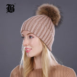 Winter Hat Lady Beanies Cap Girl Fur Pom Poms