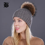 Winter Hat Lady Beanies Cap Girl Fur Pom Poms