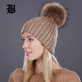 Winter Hat Lady Beanies Cap Girl Fur Pom Poms